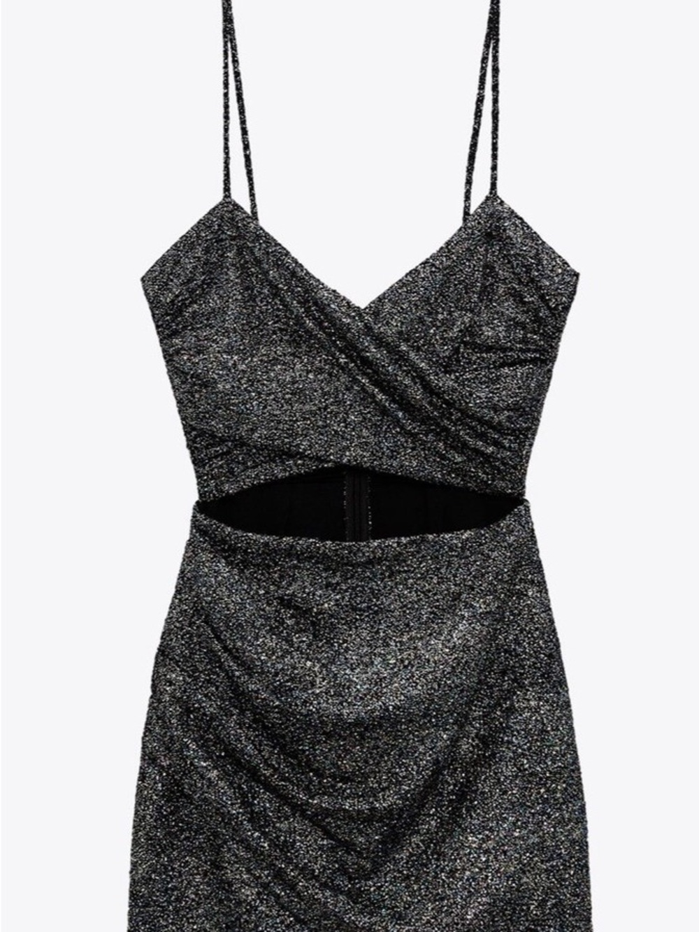 Zara Black Sparkle Cutout Spaghetti-Strap Dress